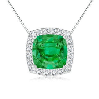 8mm AAA Vintage Inspired Cushion Emerald Halo Pendant in P950 Platinum