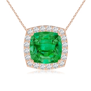 8mm AAA Vintage Inspired Cushion Emerald Halo Pendant in Rose Gold