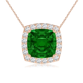 8mm AAAA Vintage Inspired Cushion Emerald Halo Pendant in 18K Rose Gold