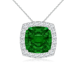 8mm AAAA Vintage Inspired Cushion Emerald Halo Pendant in P950 Platinum