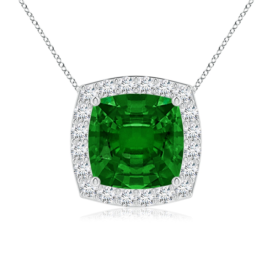 8mm AAAA Vintage Inspired Cushion Emerald Halo Pendant in P950 Platinum 