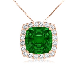 8mm AAAA Vintage Inspired Cushion Emerald Halo Pendant in Rose Gold