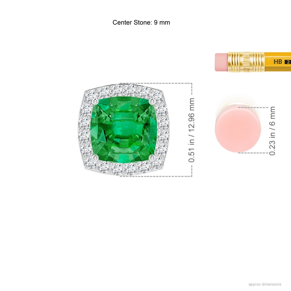 9mm AAA Vintage Inspired Cushion Emerald Halo Pendant in P950 Platinum ruler