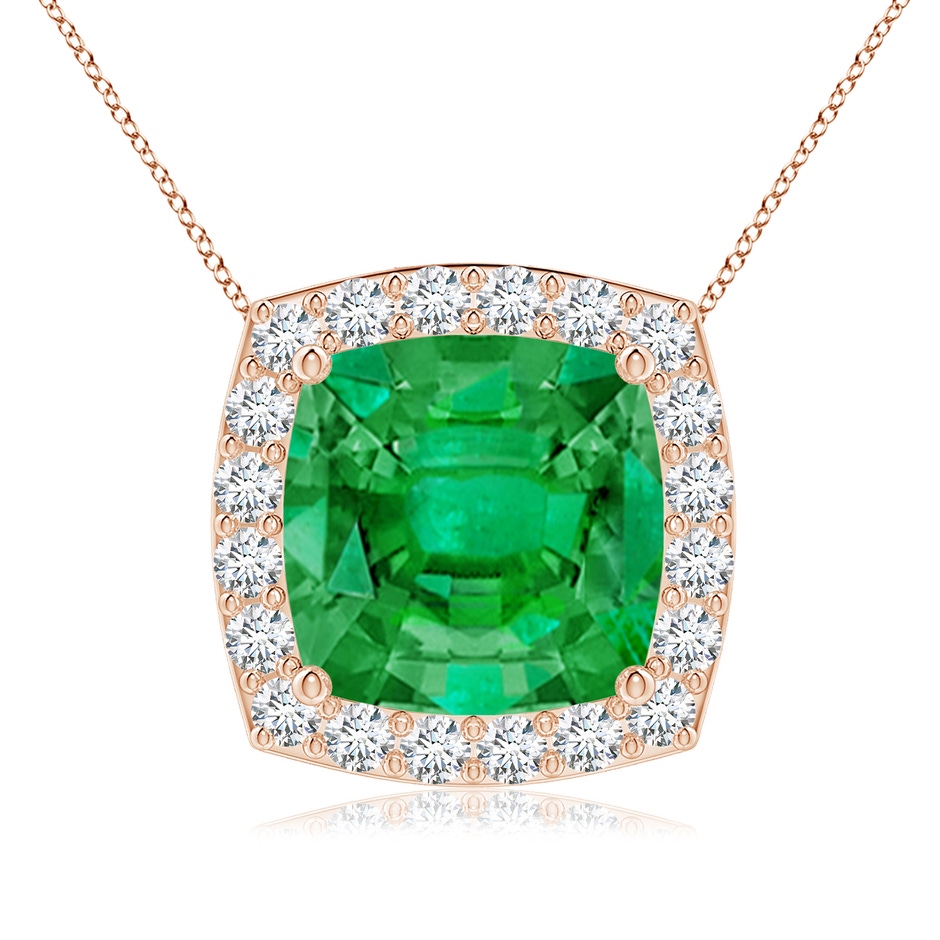 9mm AAA Vintage Inspired Cushion Emerald Halo Pendant in Rose Gold 