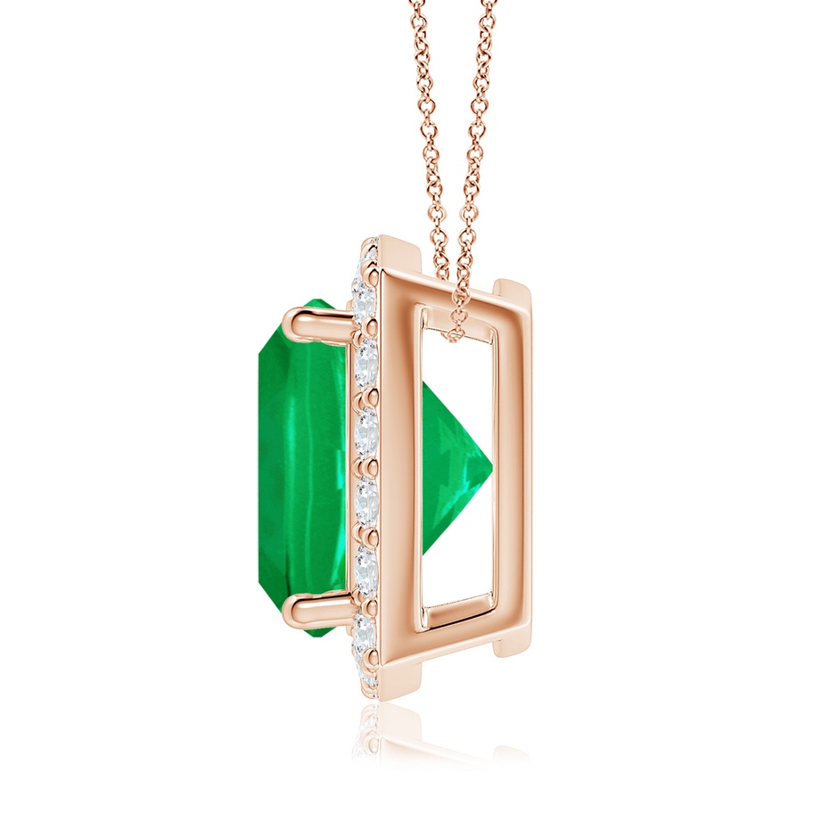 9mm AAA Vintage Inspired Cushion Emerald Halo Pendant in Rose Gold side 199
