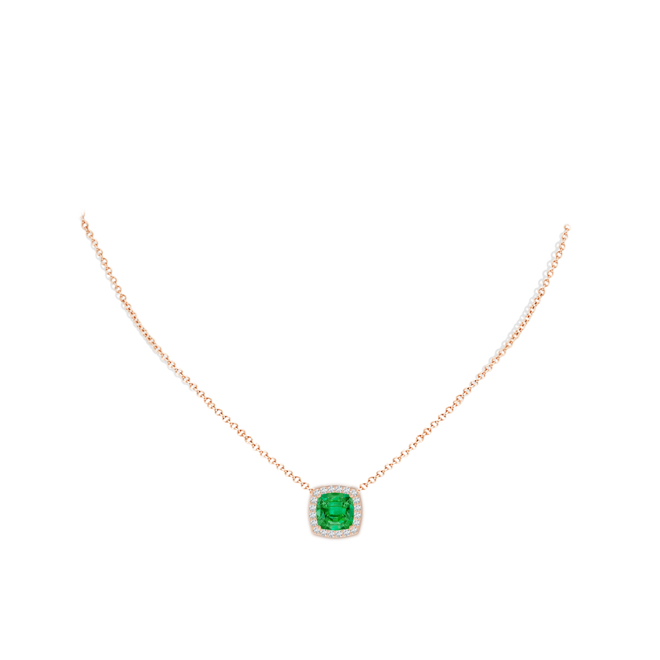 9mm AAA Vintage Inspired Cushion Emerald Halo Pendant in Rose Gold pen