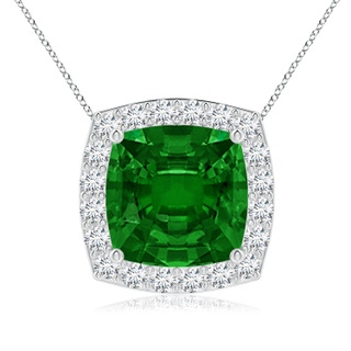 9mm AAAA Vintage Inspired Cushion Emerald Halo Pendant in P950 Platinum