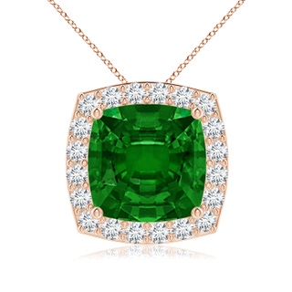 9mm AAAA Vintage Inspired Cushion Emerald Halo Pendant in Rose Gold