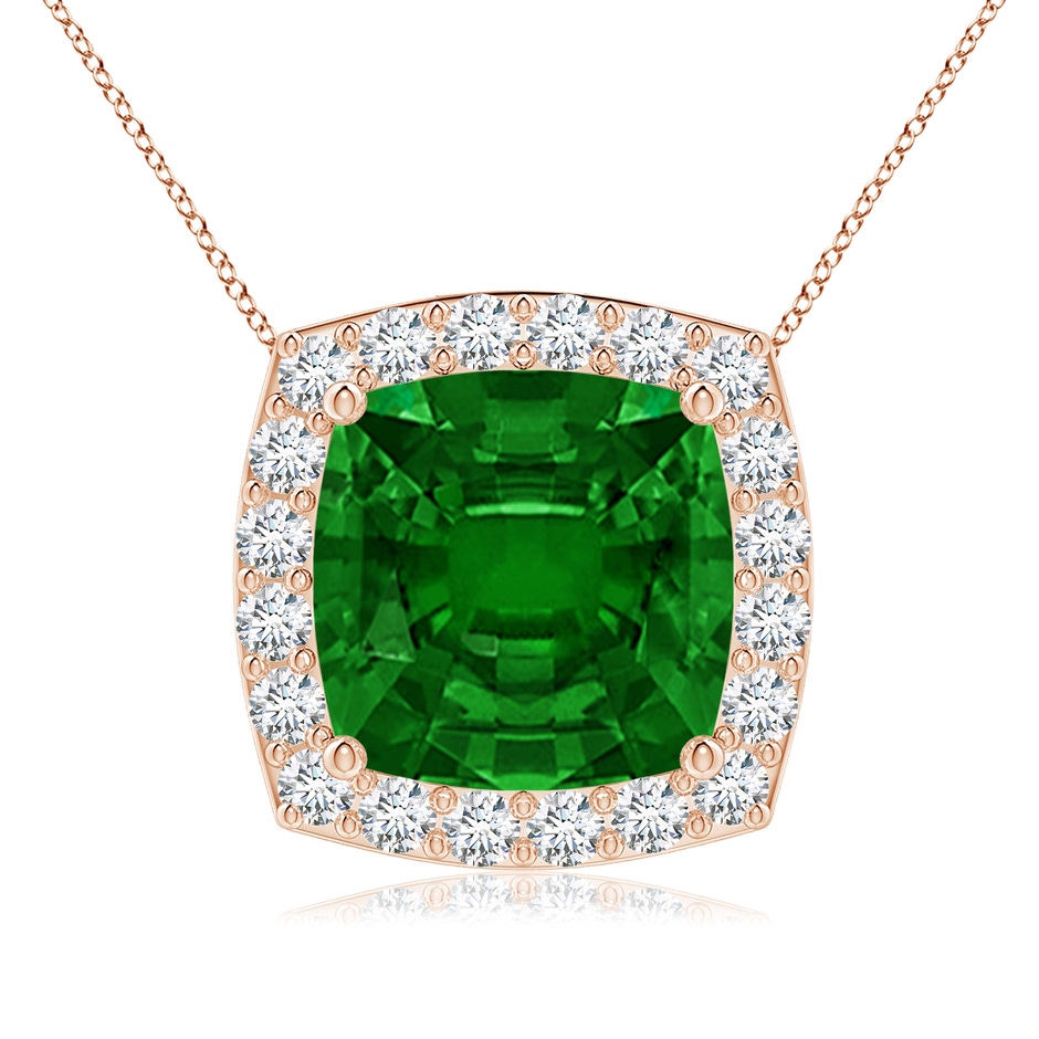 9mm AAAA Vintage Inspired Cushion Emerald Halo Pendant in Rose Gold 