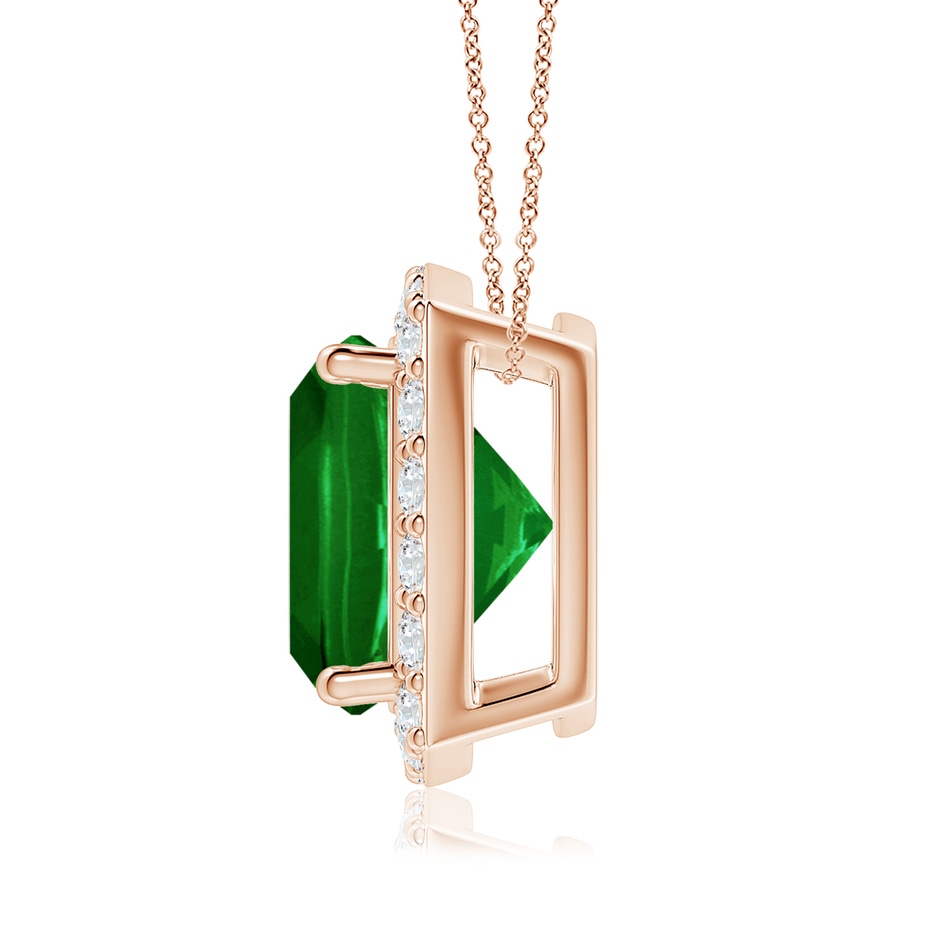 9mm AAAA Vintage Inspired Cushion Emerald Halo Pendant in Rose Gold side 199