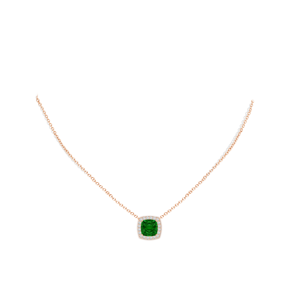 9mm AAAA Vintage Inspired Cushion Emerald Halo Pendant in Rose Gold pen