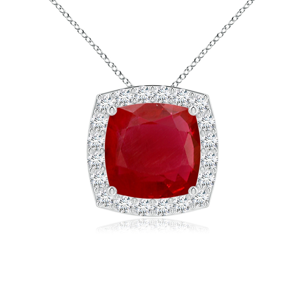 7mm AA Vintage Inspired Cushion Ruby Halo Pendant in White Gold