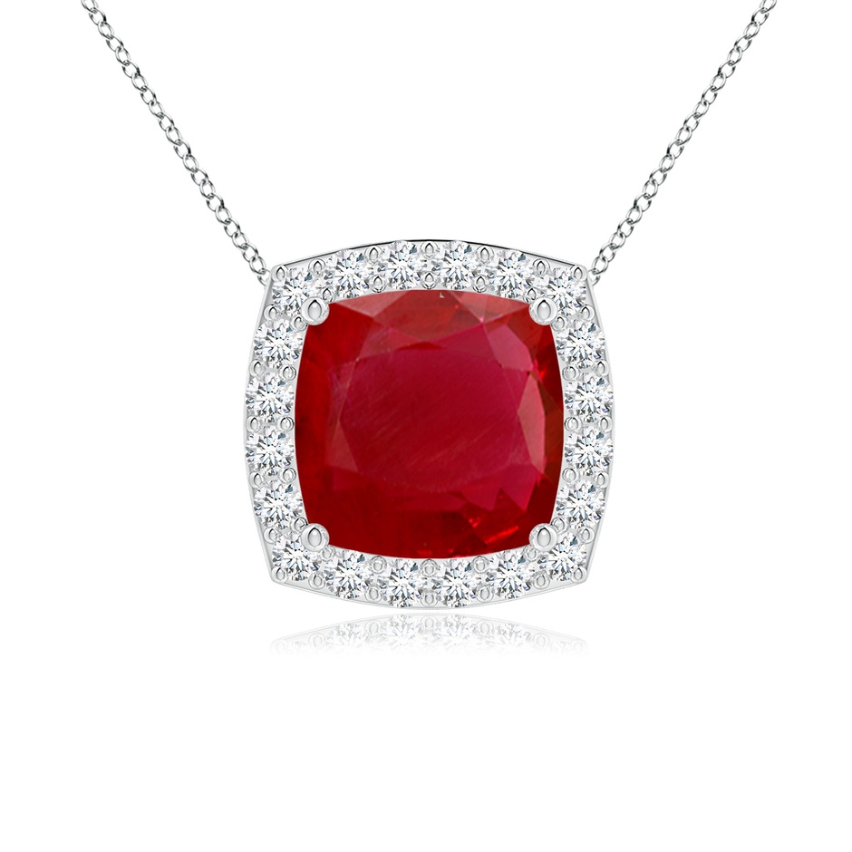 7mm AA Vintage Inspired Cushion Ruby Halo Pendant in White Gold 