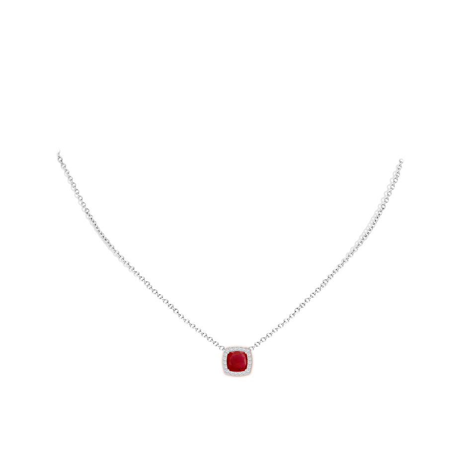 7mm AA Vintage Inspired Cushion Ruby Halo Pendant in White Gold pen