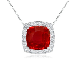 7mm AAA Vintage Inspired Cushion Ruby Halo Pendant in P950 Platinum