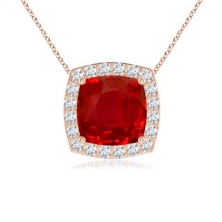 7mm AAA Vintage Inspired Cushion Ruby Halo Pendant in Rose Gold