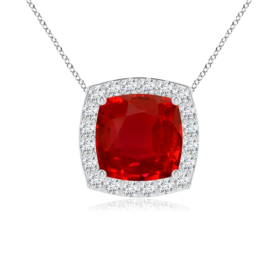 7mm AAA Vintage Inspired Cushion Ruby Halo Pendant in White Gold 