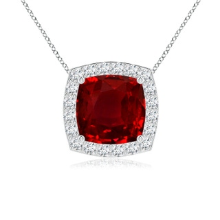 7mm AAAA Vintage Inspired Cushion Ruby Halo Pendant in P950 Platinum