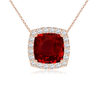 7mm AAAA Vintage Inspired Cushion Ruby Halo Pendant in Rose Gold