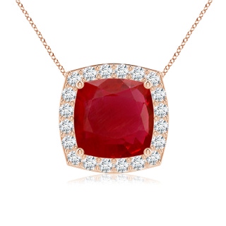 8mm AA Vintage Inspired Cushion Ruby Halo Pendant in Rose Gold