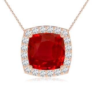 9mm AAA Vintage Inspired Cushion Ruby Halo Pendant in Rose Gold