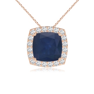 7mm A Vintage Inspired Cushion Blue Sapphire Halo Pendant in Rose Gold