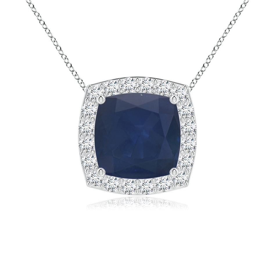 7mm A Vintage Inspired Cushion Blue Sapphire Halo Pendant in White Gold 