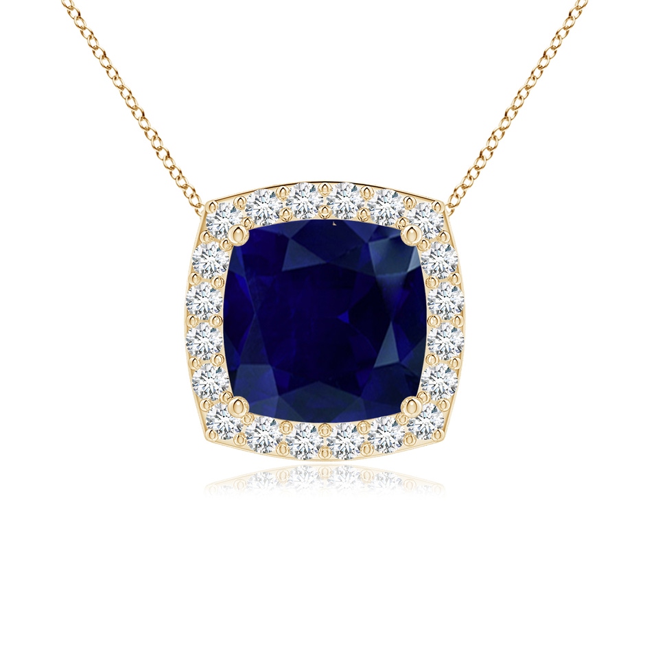 7mm AA Vintage Inspired Cushion Blue Sapphire Halo Pendant in Yellow Gold 