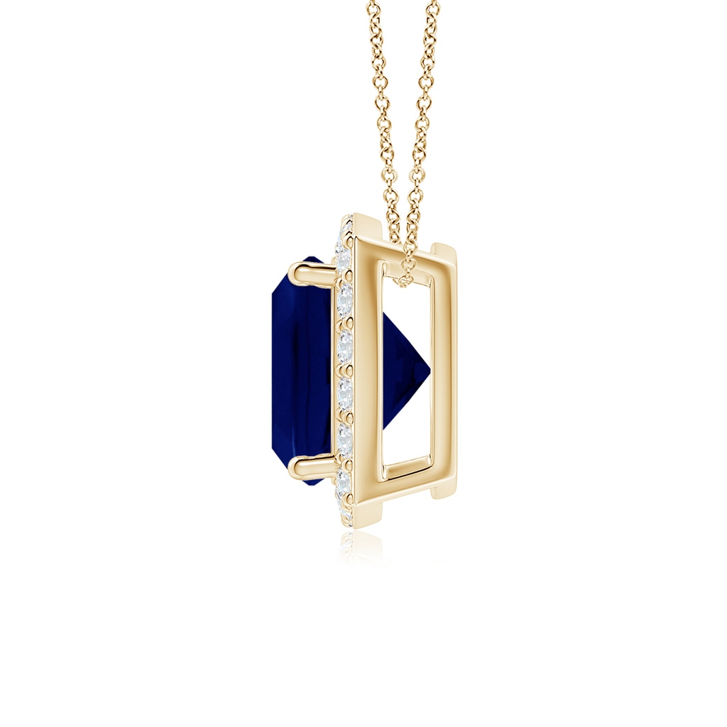 7mm AA Vintage Inspired Cushion Blue Sapphire Halo Pendant in Yellow Gold - side 199