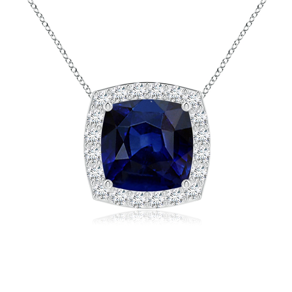 7mm AAA Vintage Inspired Cushion Blue Sapphire Halo Pendant in White Gold 