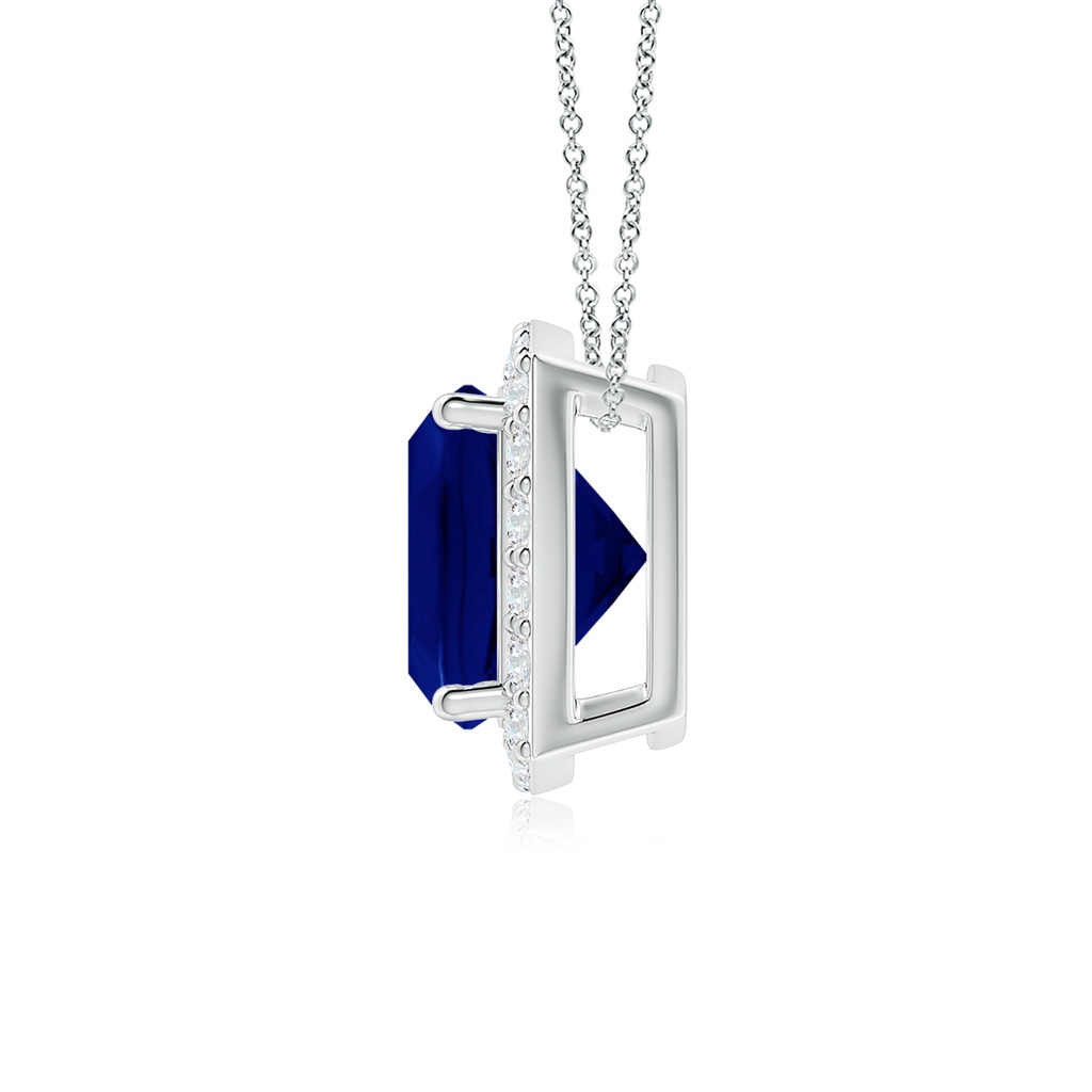 7mm AAA Vintage Inspired Cushion Blue Sapphire Halo Pendant in White Gold - side 199
