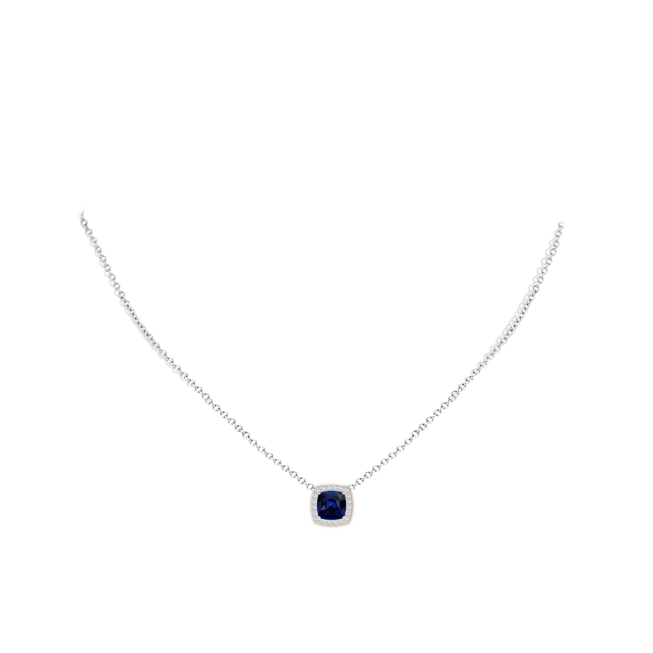 7mm AAA Vintage Inspired Cushion Blue Sapphire Halo Pendant in White Gold pen