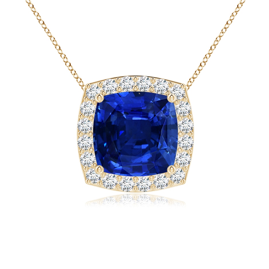 7mm Lab-Grown Vintage Inspired Cushion Blue Sapphire Halo Pendant in Yellow Gold 