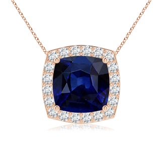 8mm AAA Vintage Inspired Cushion Blue Sapphire Halo Pendant in Rose Gold