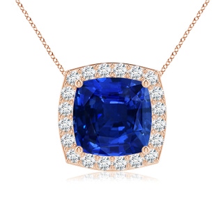8mm AAAA Vintage Inspired Cushion Blue Sapphire Halo Pendant in 9K Rose Gold