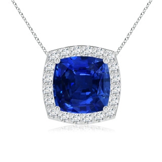 8mm AAAA Vintage Inspired Cushion Blue Sapphire Halo Pendant in P950 Platinum