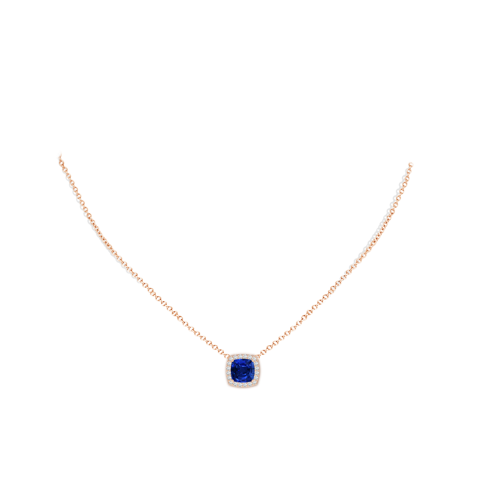 8mm AAAA Vintage Inspired Cushion Blue Sapphire Halo Pendant in Rose Gold pen