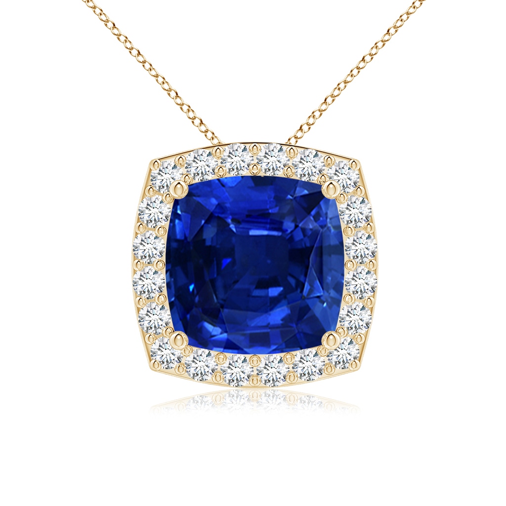 8mm Lab-Grown Vintage Inspired Cushion Blue Sapphire Halo Pendant in Yellow Gold