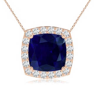 9mm AA Vintage Inspired Cushion Blue Sapphire Halo Pendant in 9K Rose Gold