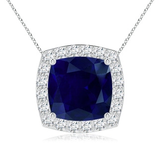 9mm AA Vintage Inspired Cushion Blue Sapphire Halo Pendant in P950 Platinum