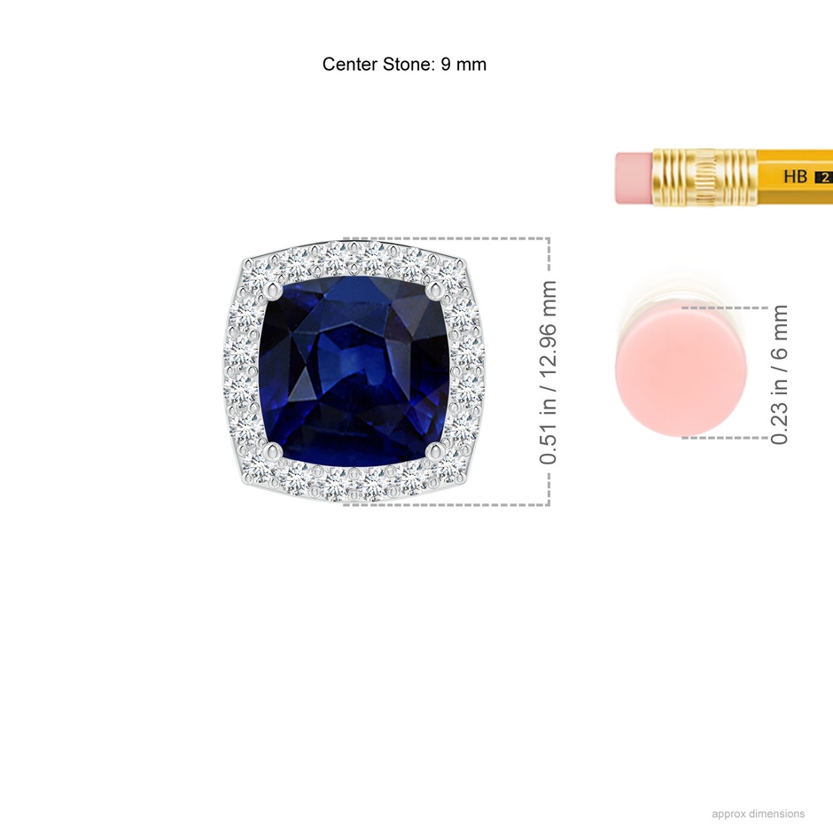 9mm AAA Vintage Inspired Cushion Blue Sapphire Halo Pendant in P950 Platinum ruler