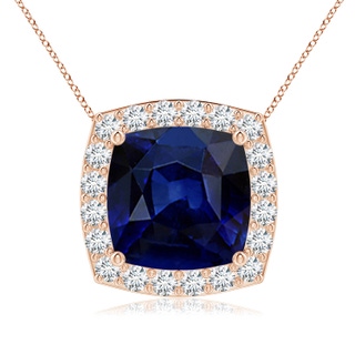 9mm AAA Vintage Inspired Cushion Blue Sapphire Halo Pendant in Rose Gold