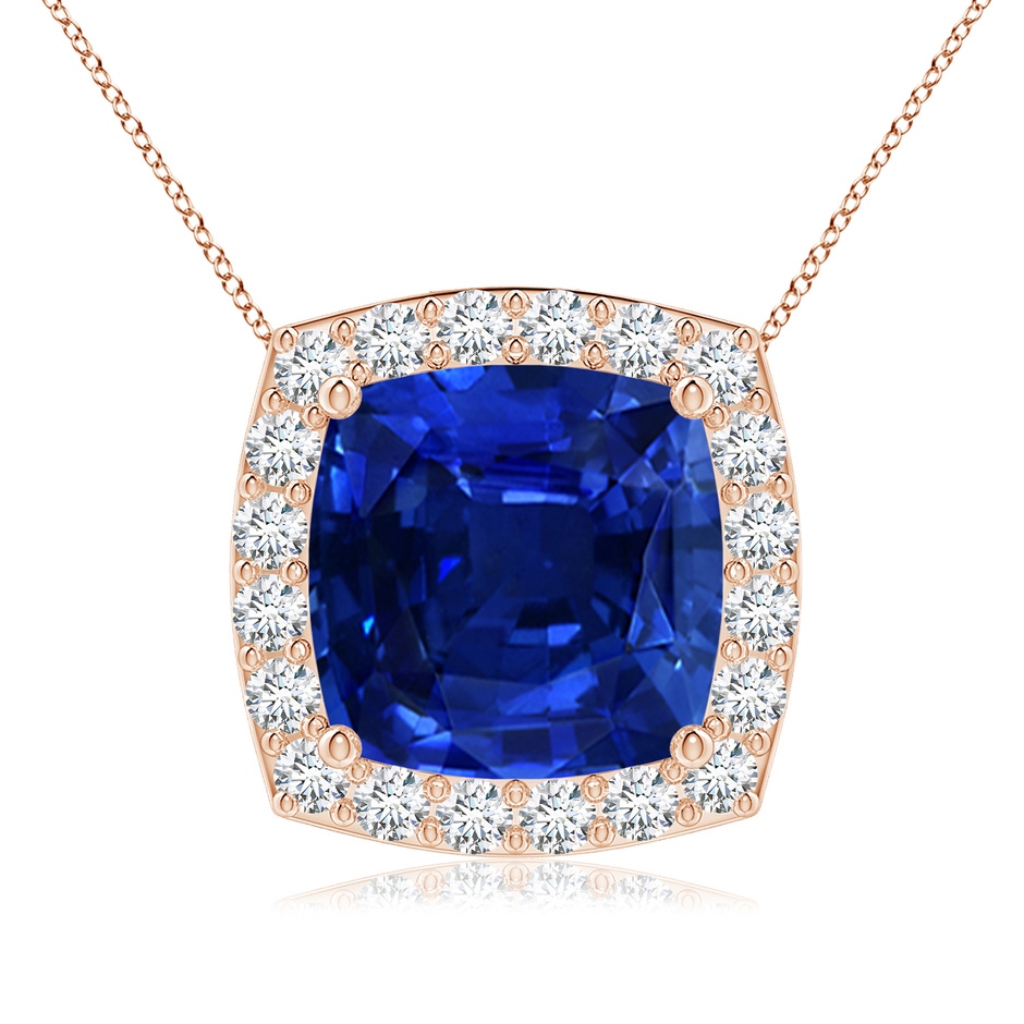 9mm AAAA Vintage Inspired Cushion Blue Sapphire Halo Pendant in Rose Gold 