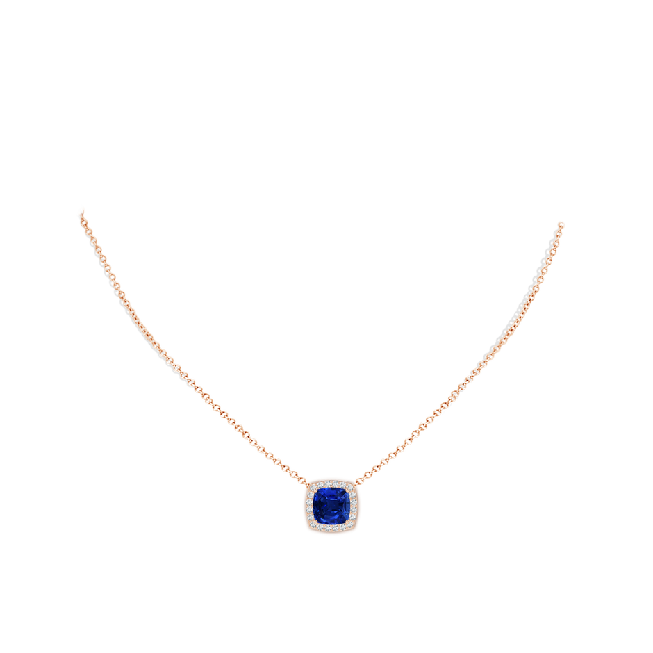 9mm AAAA Vintage Inspired Cushion Blue Sapphire Halo Pendant in Rose Gold pen