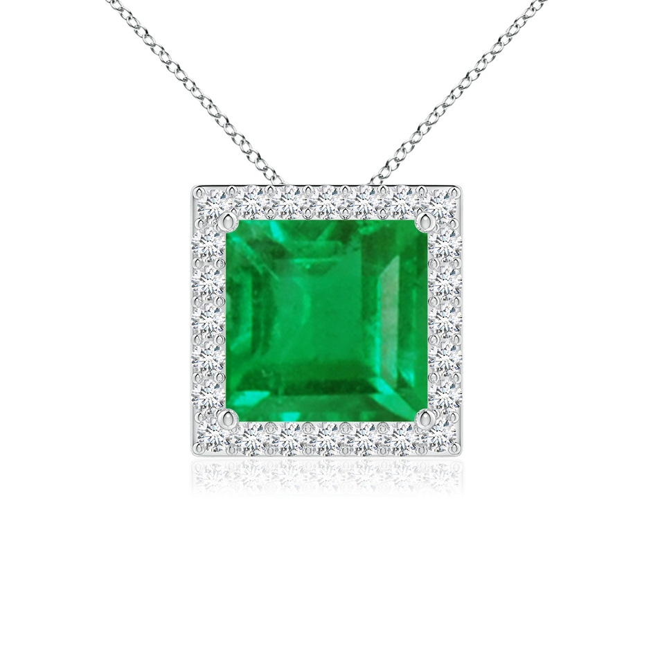 7mm AA Vintage Inspired Square Emerald Halo Pendant in White Gold 