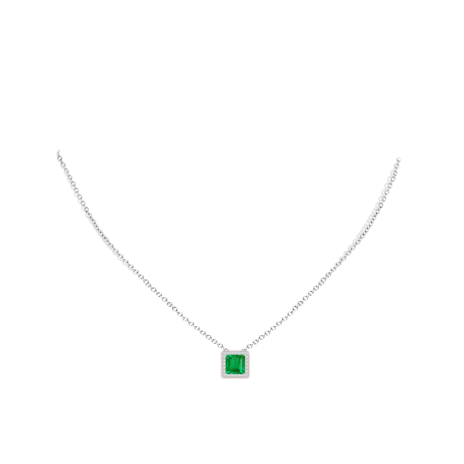 7mm AA Vintage Inspired Square Emerald Halo Pendant in White Gold pen