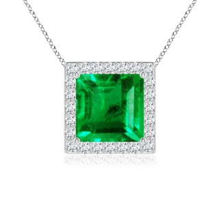 7mm AAA Vintage Inspired Square Emerald Halo Pendant in P950 Platinum