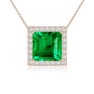 7mm AAA Vintage Inspired Square Emerald Halo Pendant in Rose Gold