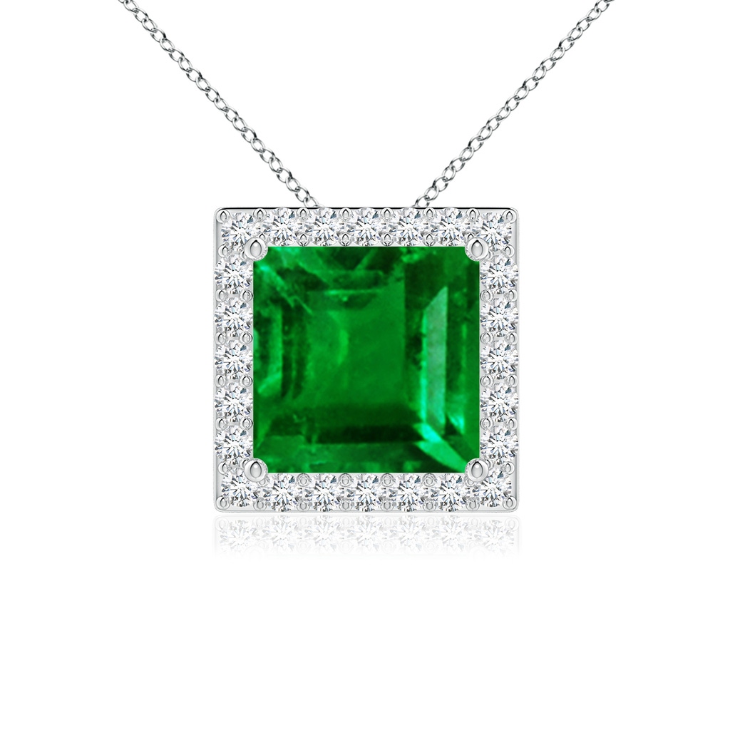 7mm AAAA Vintage Inspired Square Emerald Halo Pendant in P950 Platinum