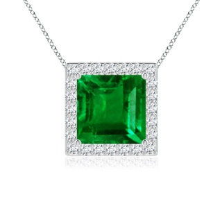 7mm AAAA Vintage Inspired Square Emerald Halo Pendant in P950 Platinum